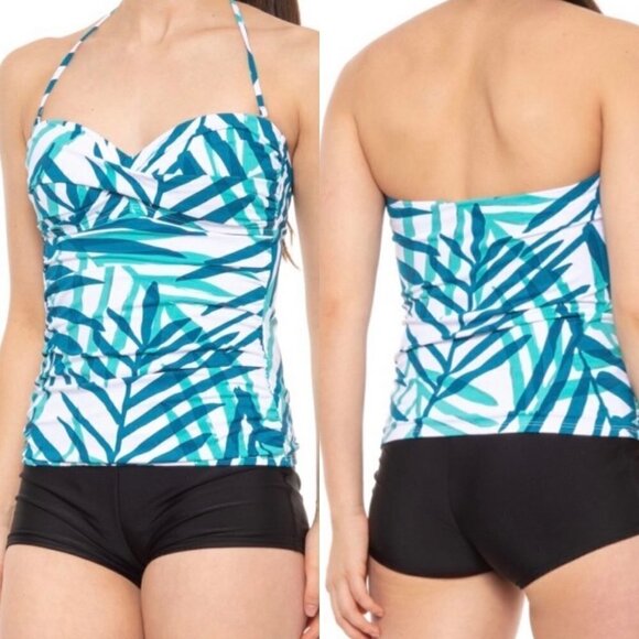 La Blanca Womens NWT Green Palm Leaf La Vista Bandini Halter Swimsuit Top Size 0 - Picture 1 of 12